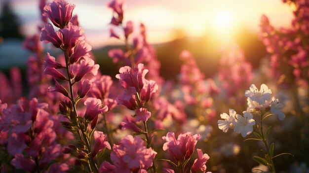 Mooie bloeiende bloemenveld voorjaarsseizoen