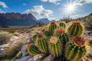 Gratis foto mooie cactusplant met woestijnlandschap