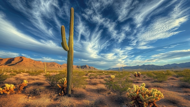 Gratis foto mooie cactusplant met woestijnlandschap