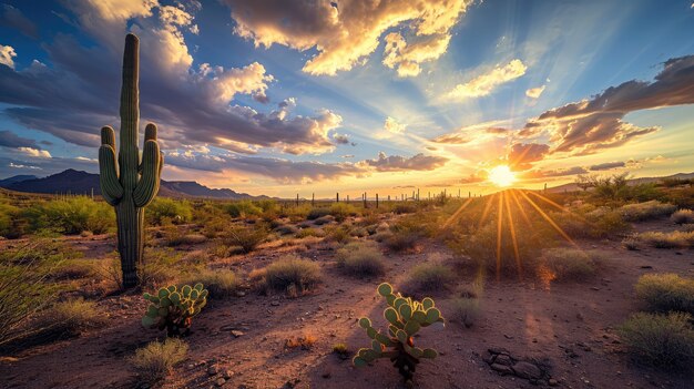 Mooie cactusplant met woestijnlandschap