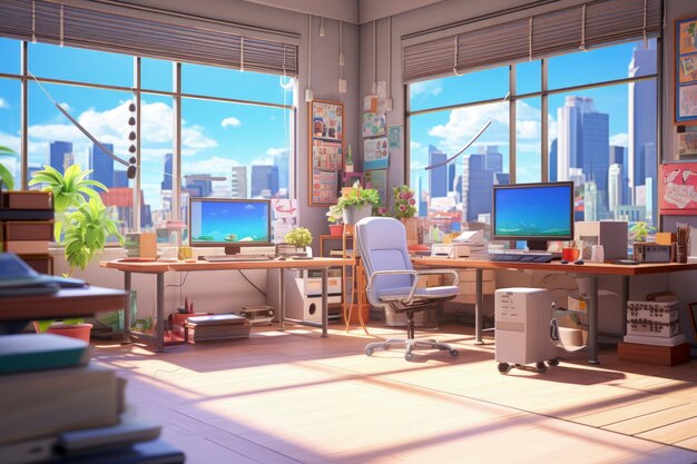 Mooie kantoorruimte in cartoon stijl.