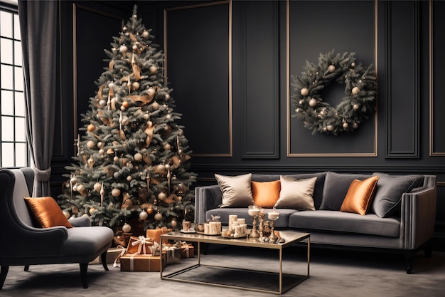 Mooie kerstboom in elegant interieur