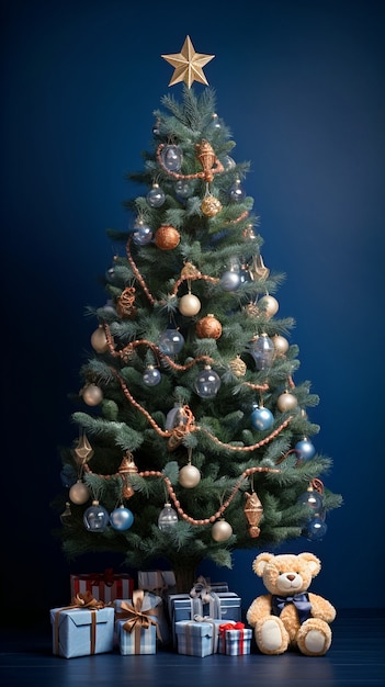 Gratis foto mooie kerstboom versierd met veel ornamenten