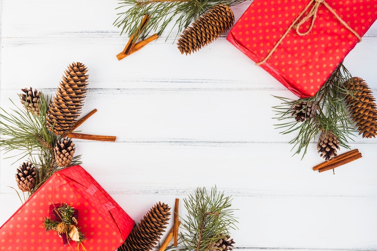 Gratis Foto mooie kerstcadeaus samenstelling