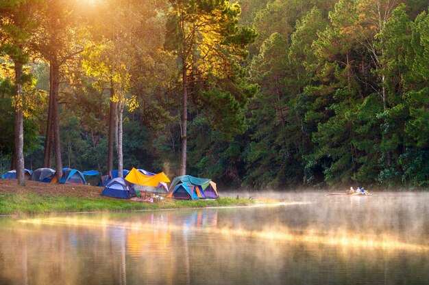 Mooie ochtend bij het Pang Ung-meer, de provincie Pang Ung Mae Hong Son in Thailand.