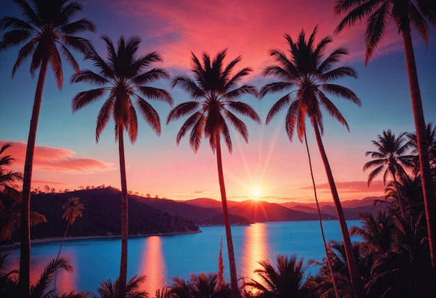 Gratis foto mooie palmbomen in levendige kleuren