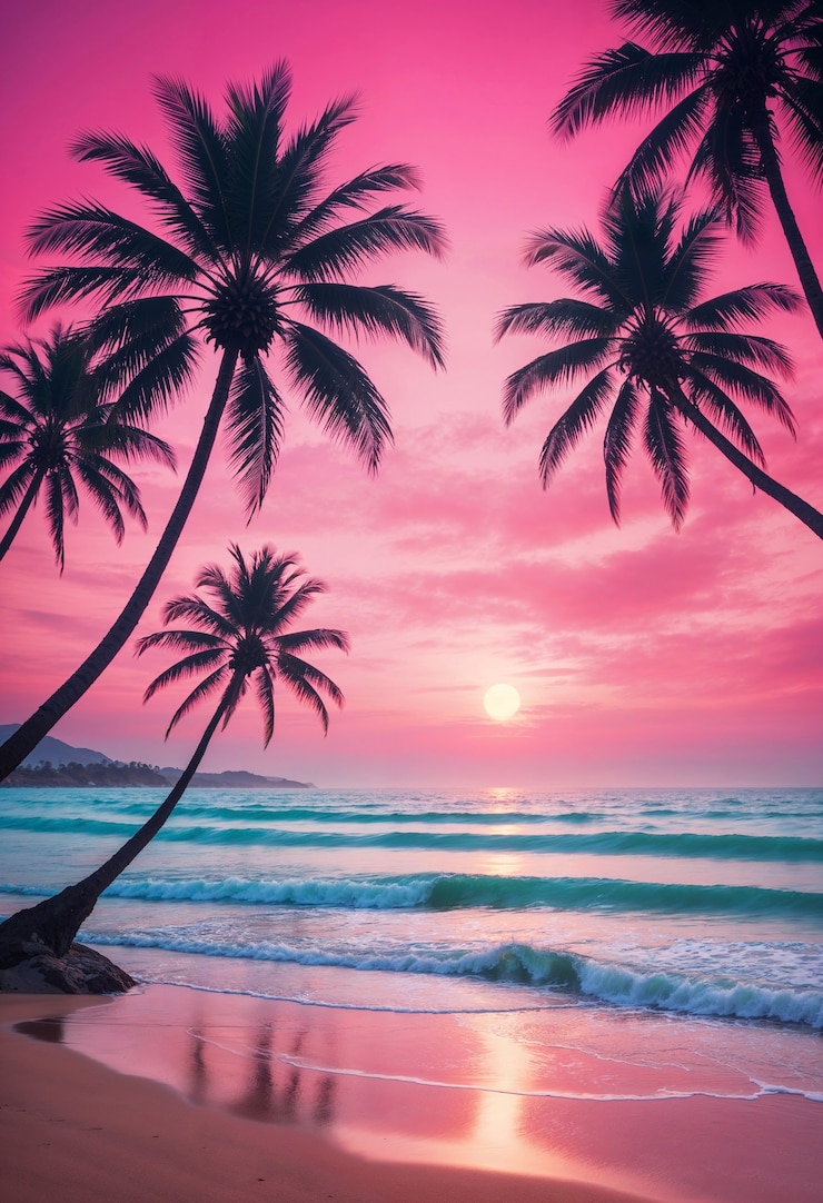 Gratis Foto mooie palmbomen in levendige kleuren