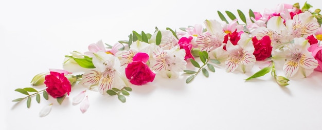 Mooie roze en witte bloemen op witte achtergrond Premium Foto