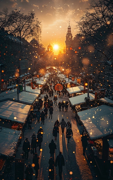 Gratis foto mooie straatmarkt bij zonsondergang