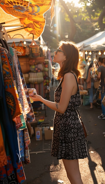 Gratis foto mooie straatmarkt bij zonsondergang