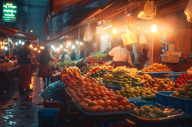 Gratis foto mooie straatmarkt bij zonsondergang