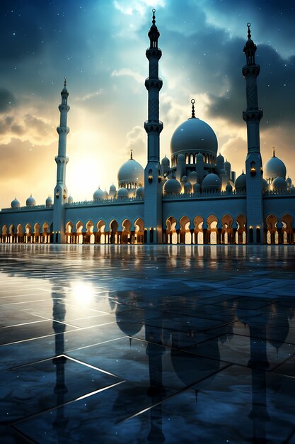 Moskee bouw architectuur met bewolkt weer