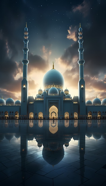 Gratis foto moskee bouw architectuur met bewolkt weer