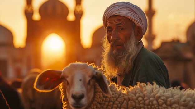 Gratis foto moslims met fotorealistische dieren voorbereid voor het eid al-adha-offer