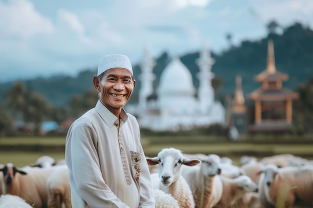 Moslims met fotorealistische dieren voorbereid voor het eid al-adha-offer