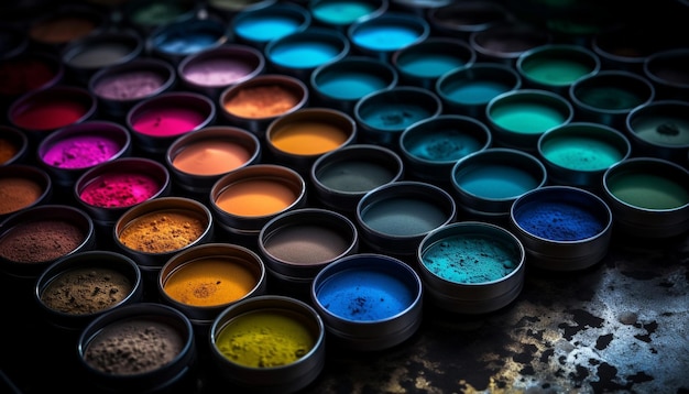 Multi gekleurd verfpalet levendige kleuren close-up arrangement natte aquarelverf gegenereerd door kunstmatige intelligentie