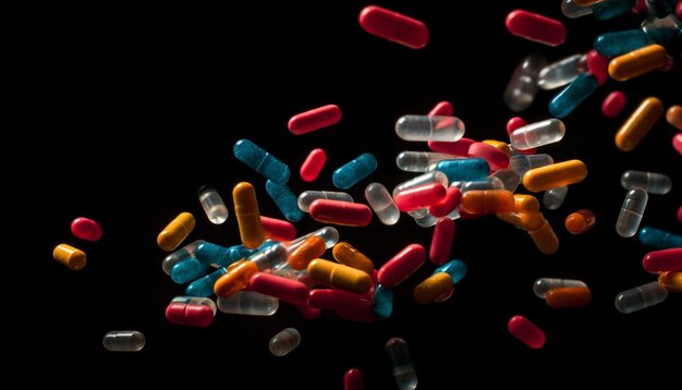 Multi gekleurde pillen morsen abstract patroon van verslaving generatieve AI