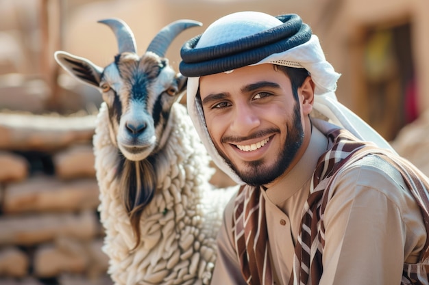 Gratis foto muslim people with photorealistic animals prepared for the eid al-adha offering