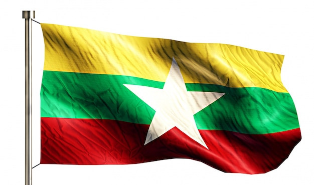 Myanmar National Flag Geïsoleerde 3D Witte Achtergrond