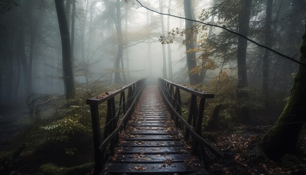 Mysterie in de mist herfst spookachtige schoonheid gegenereerd door AI