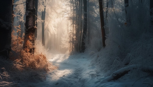 Mysterieus bos in de winter rustige schoonheid onthuld gegenereerd door AI