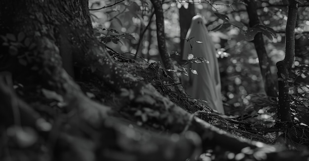 Gratis foto mysterieus personage in het bos.