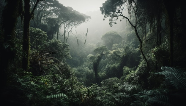 Gratis foto mysterieus tropisch regenwoud donker en spookachtig vol avontuur en schoonheid gegenereerd door ai