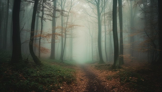 Mysterieuze bospad spookachtige schoonheid in de natuur gegenereerd door AI