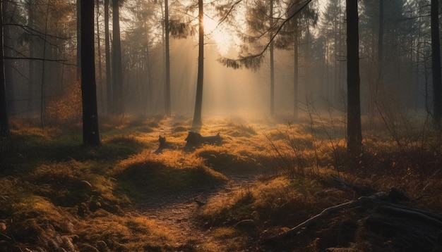 Gratis foto mysterieuze herfst bos rustige schoonheid in de natuur gegenereerd door ai