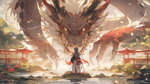Mythisch drakenbeest in anime-stijl