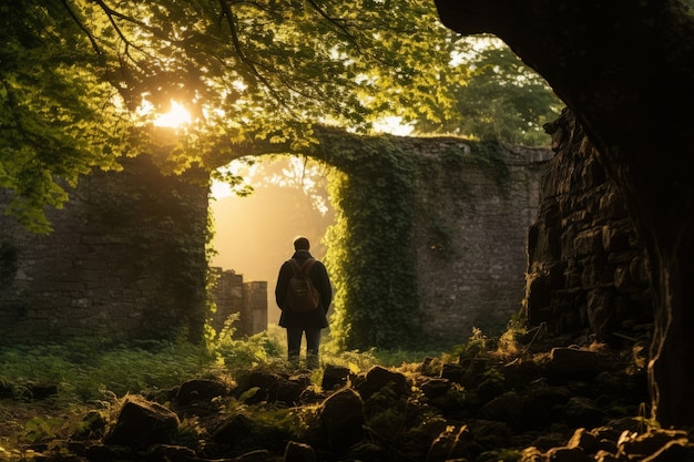 Gratis foto mythische videogame geïnspireerd landschap met menselijke