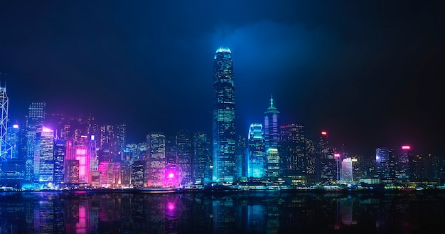 Nacht uitzicht op victoria harbour, hong kong