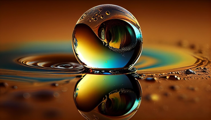 Gratis Foto natte bol op reflecterend water abstracte schoonheid gegenereerd door ai