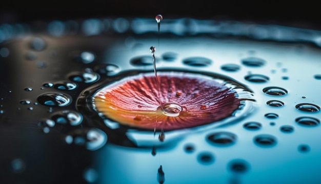 Gratis foto natte regendruppel op blad als gevolg van abstracte schoonheid gegenereerd door ai