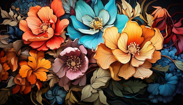 Natuur-elegantie in een modern bloemmotief, een kleurrijke achtergrond gegenereerd door kunstmatige intelligentie