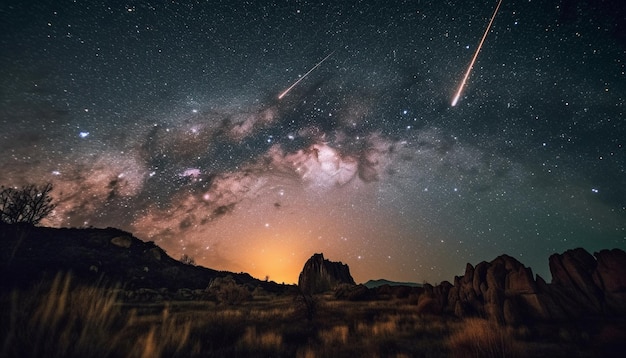 Gratis foto natuur majestueus gloeiend starfield verlicht door melkweg gegenereerd door ai
