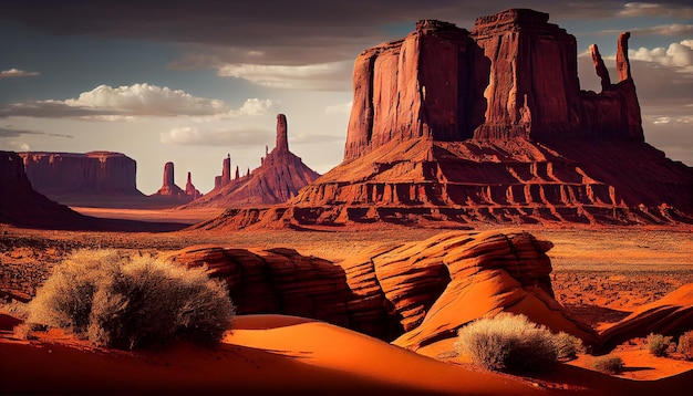 Natuur majestueuze schoonheid bij Monument Valley zandsteenlandschap generatieve AI