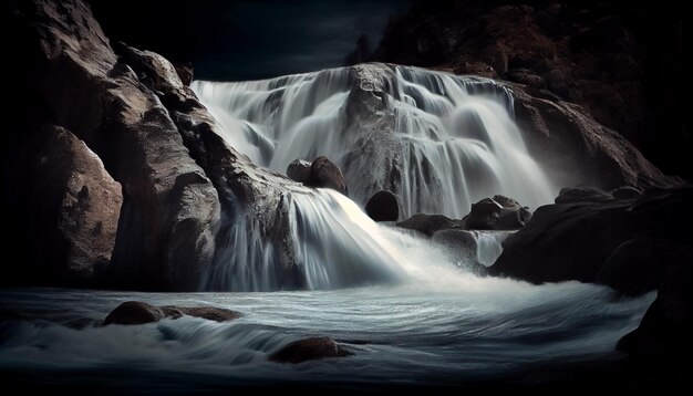 Natuur vloeibare beweging Majestueuze waterval wazig beweging schoonheid gegenereerd door AI