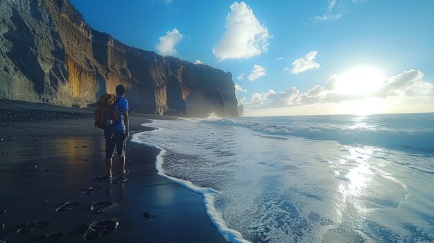 Natuurlandschap met zwart zand op het strand