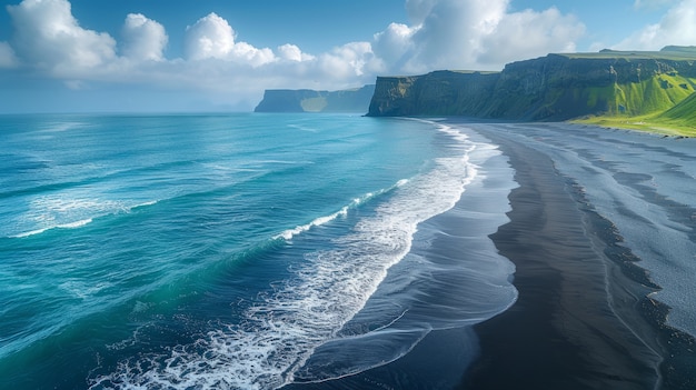 Gratis foto natuurlandschap met zwart zand op het strand