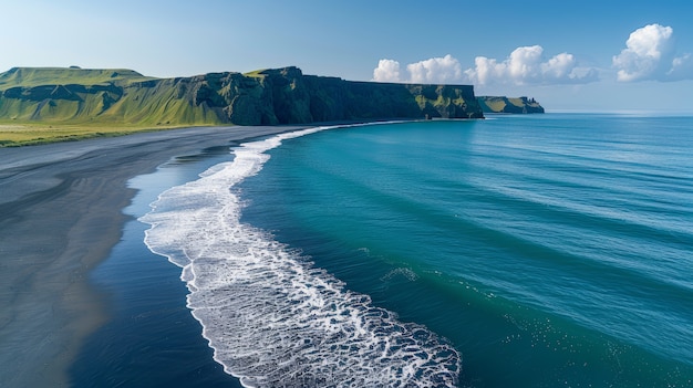 Gratis foto natuurlandschap met zwart zand op het strand