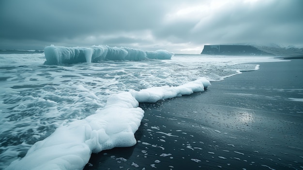 Natuurlandschap met zwart zand op het strand