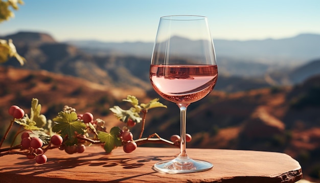 Gratis foto natuurschoon in een glas wijn brengt ontspanning en verfrissing gegenereerd door kunstmatige intelligentie
