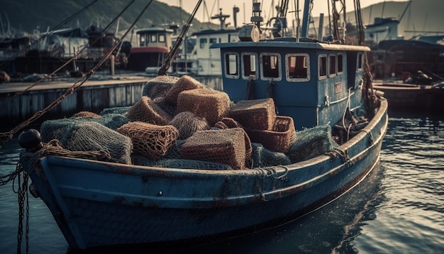 Gratis foto nautisch vaartuig visserij waterboot industrie natuur buitenvervoer trawler gegenereerd door kunstmatige intelligentie