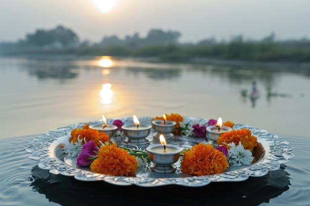 Navratri zeer gedetailleerde kaarsdecoratie