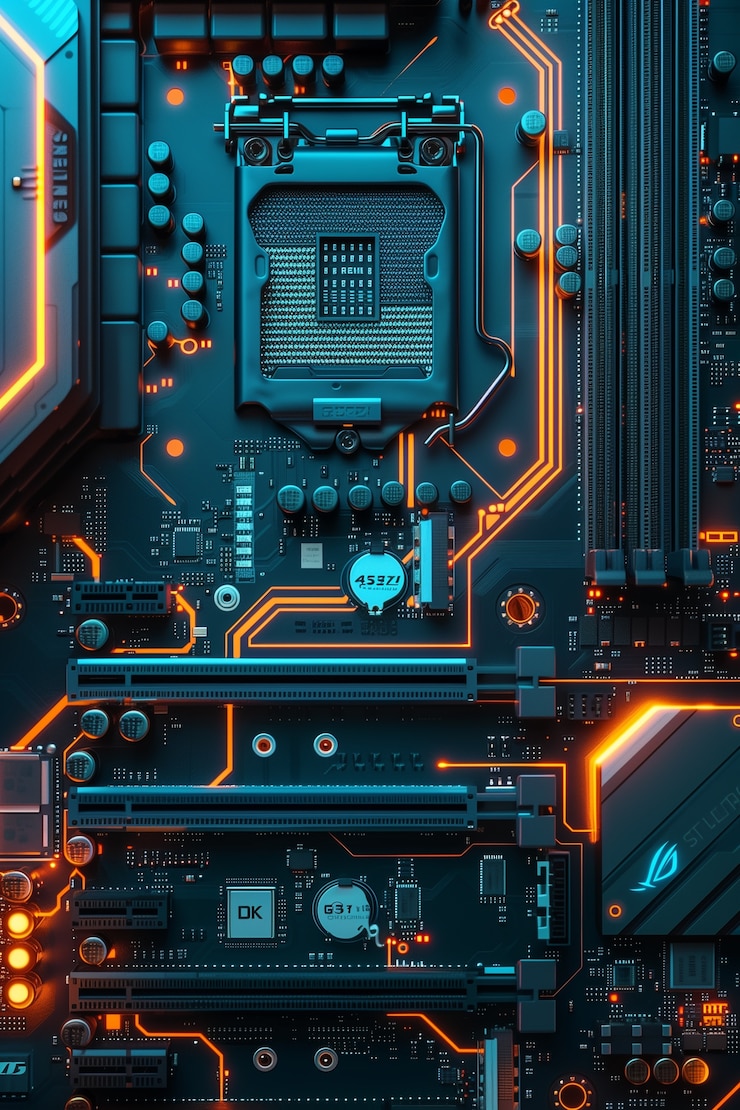 Gratis Foto neon achtergrond van het moederbord