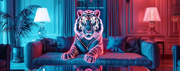 Gratis foto neon hologram van een tijger