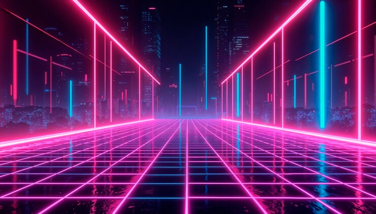 Gratis Foto neon stadsbeeld met roze en blauwe lichten