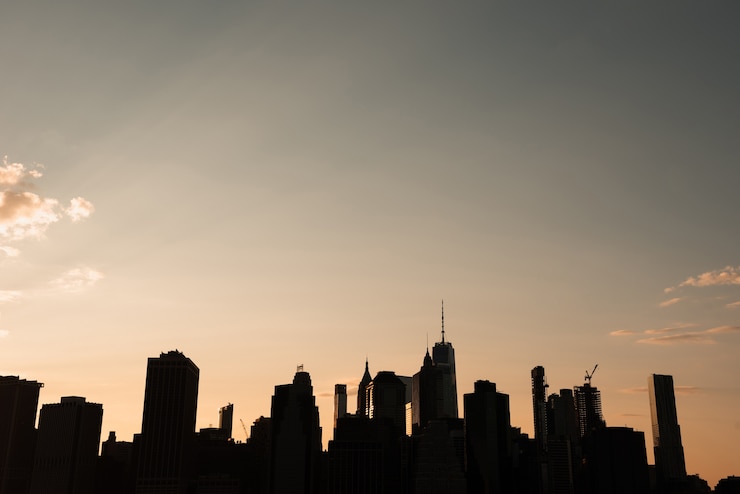 Gratis Foto new york stadsgezicht bij zonsondergang