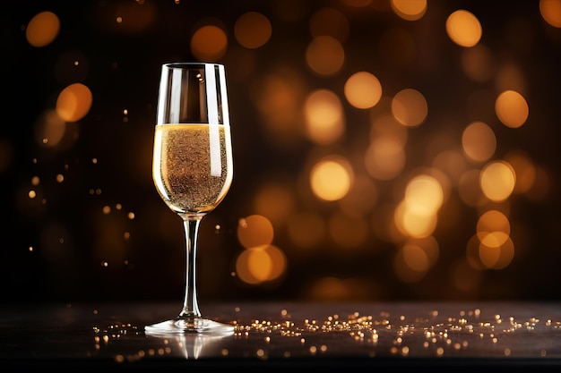 Gratis foto nieuwjaarsbanner met champagnefluten en vervaagde lichten met teksten